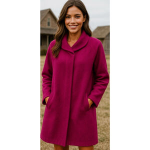 Covergirl Wool Knee Length Trench Coat Woman Magenta Classic Preppy Winter Warm